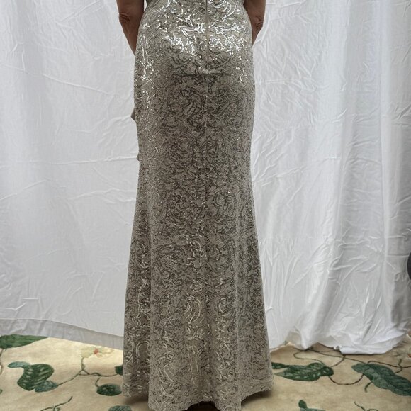 Eliza J Size 6 Beige Silver Accented Full Length Gown - Picture 3 of 16